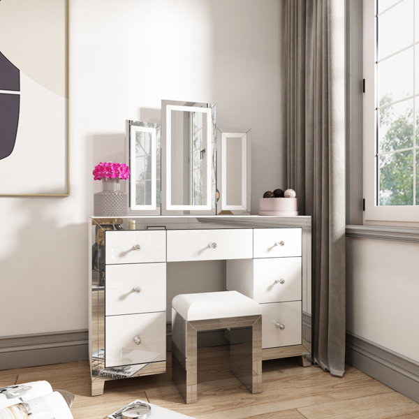Canora Grey Bumgarner Dressing Table Set with Mirror Wayfair.co.uk